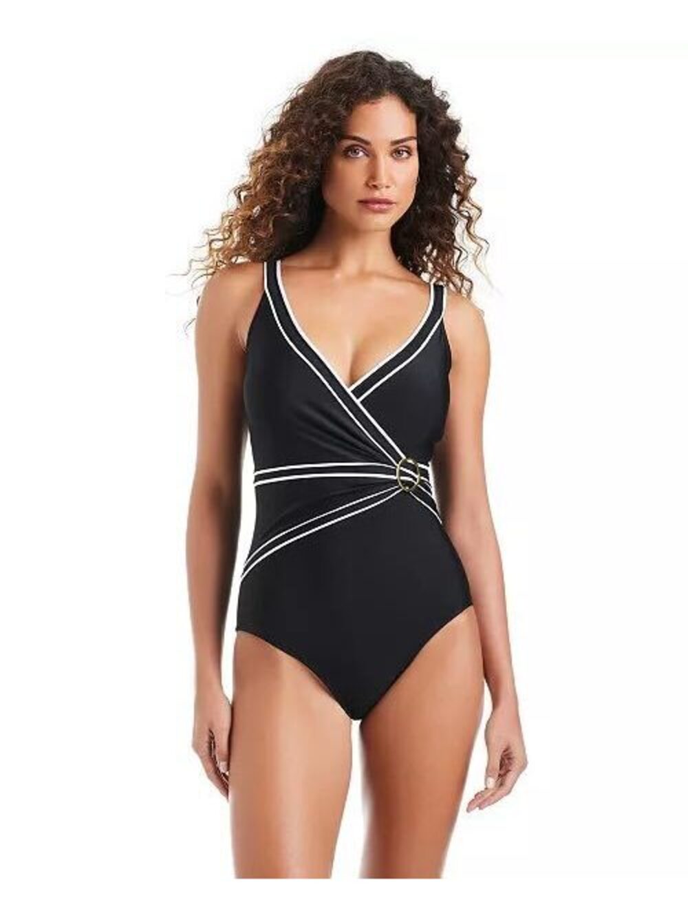 Beyond Control Women's Ring-Detail Deep V-Neck One-Piece Swimsuit